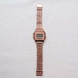 y2k rose gold stainless steel digital watch — pink 2000s retro style